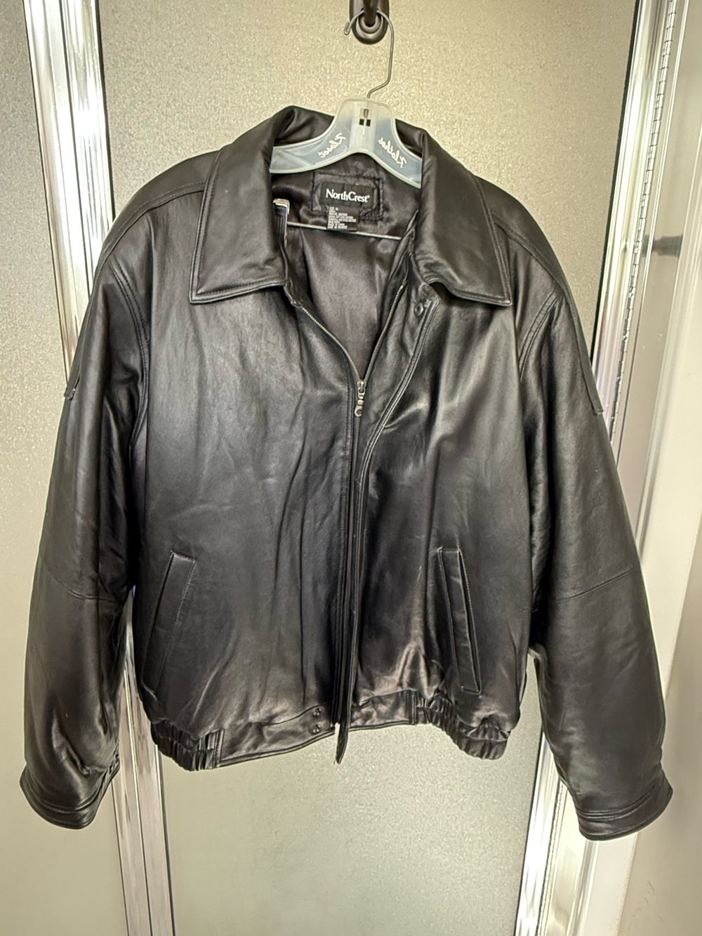 NorthCrest Black Leather Bomber Jacket - Men's Classic Zip